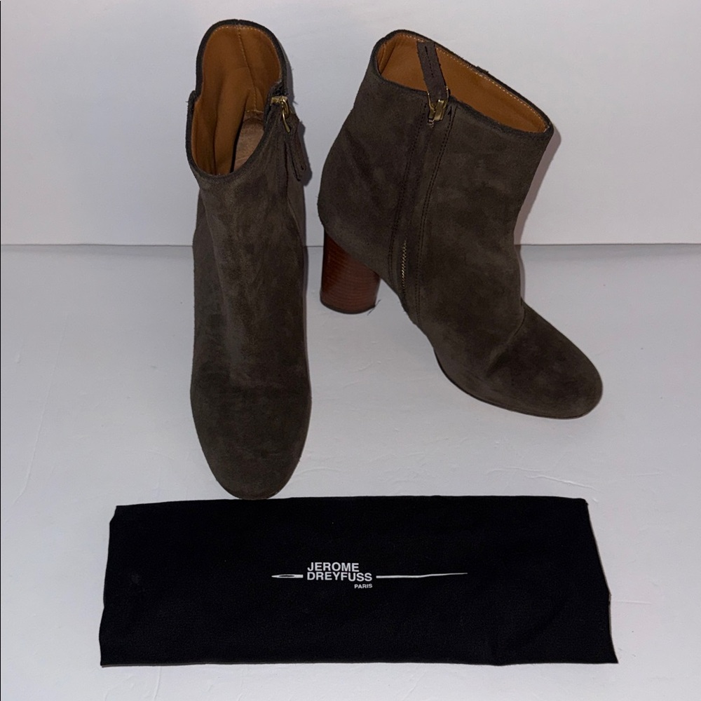 Jerome Dreyfuss Patricia Brown Suede Heeled Ankle Booties Boots Women’s Size 37